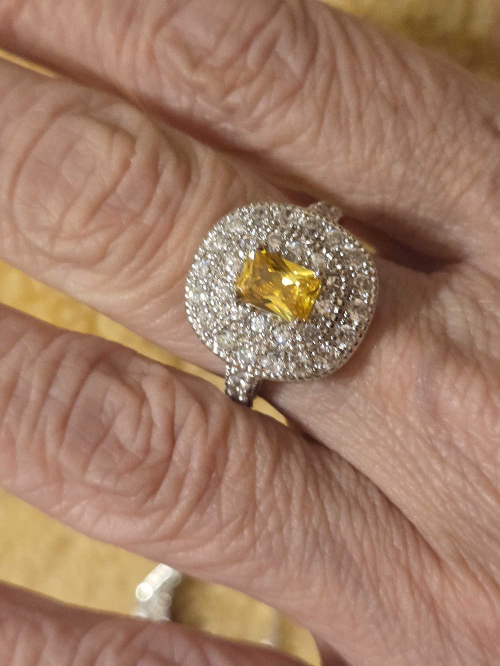 Yellow Center Halo Ring with Pavé Diamonds - Women Jewelry